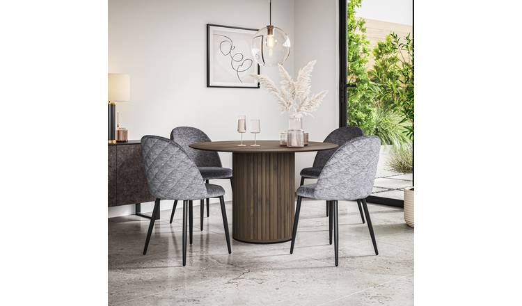 Furniture Online Arlo Raye Walnut Top w Wal Legs Dining Table & 6 Mustard Chairs