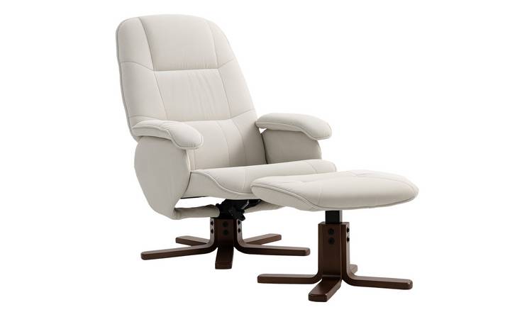 HOMCOM Wooden Swivel Recliner Armchair with Wooden Base - Beige