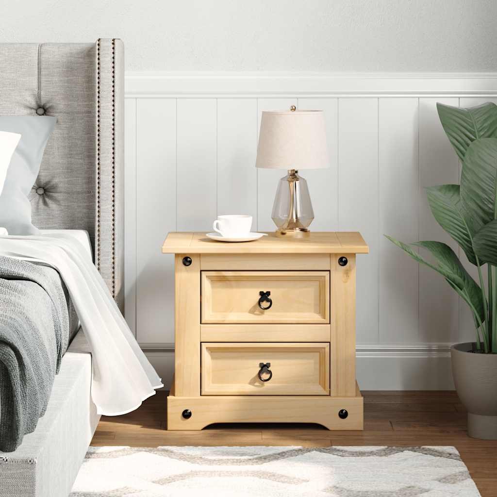 Walplus Corona Solid Pine Wood Bedside Cabinet - Brown - 53 x 39 x 47 cm - Image 3