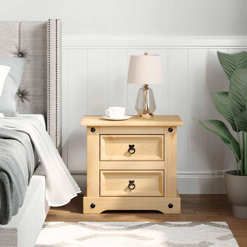 Walplus Corona Solid Pine Wood Bedside Cabinet - Brown - 53 x 39 x 47 cm - Image 3