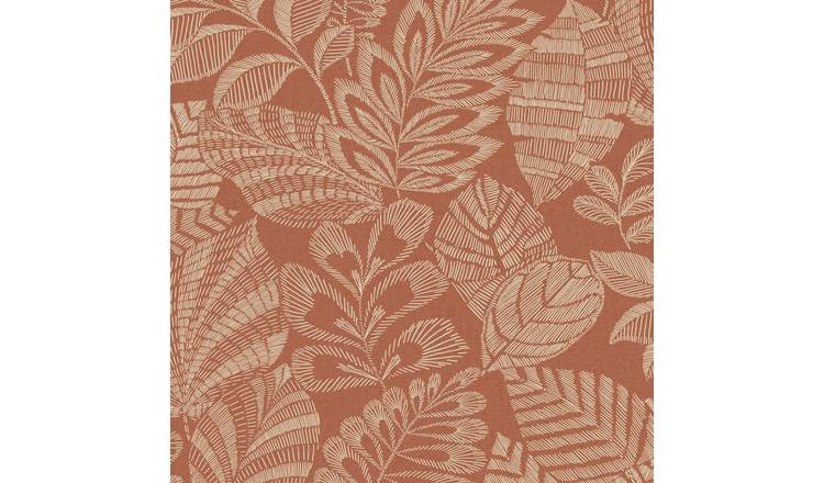 Grandeco Madou Stitched Leaves Blown Vinyl Wallpaper -  Red