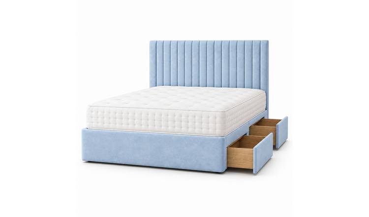 Comfy Deluxe 3ft Single    2 Drawer Suede  Divan Bed Set -  Sky Blue