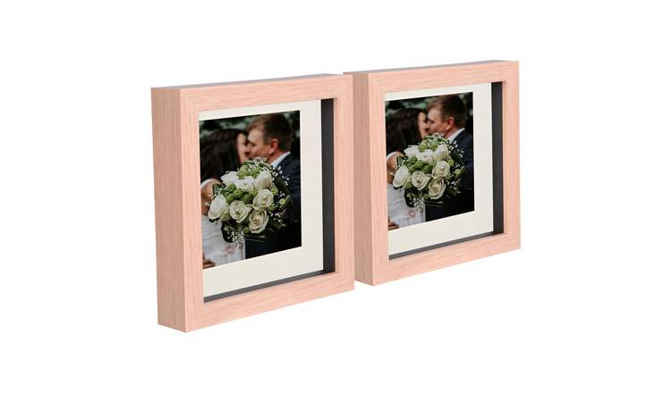 Nicola Spring 3D Box Photo Frames - 6 x 6" with Mount - Set of 2 - Light Brown