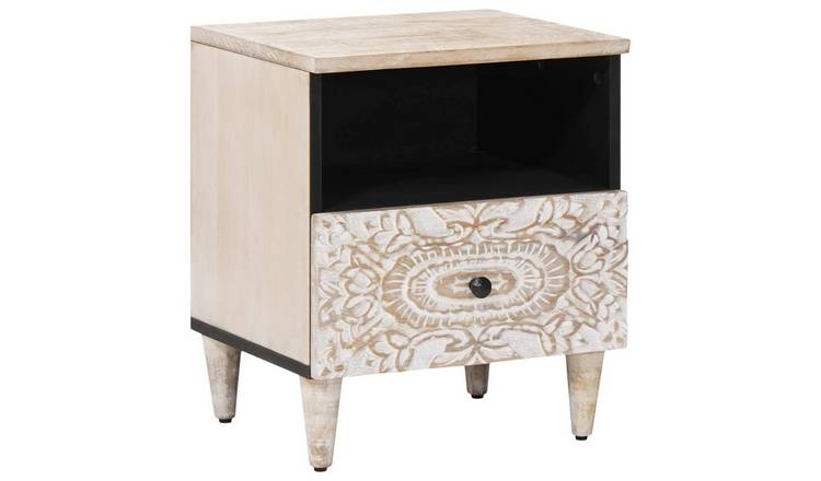 Walplus 1 Drawer Solid Wood Bedside Cabinet - White - 40 x 33 x 46 cm