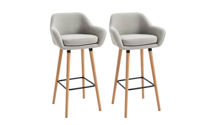 HOMCOM Set of 2 Bar Stools with Metal Frame and Solid Wood Legs - Beige