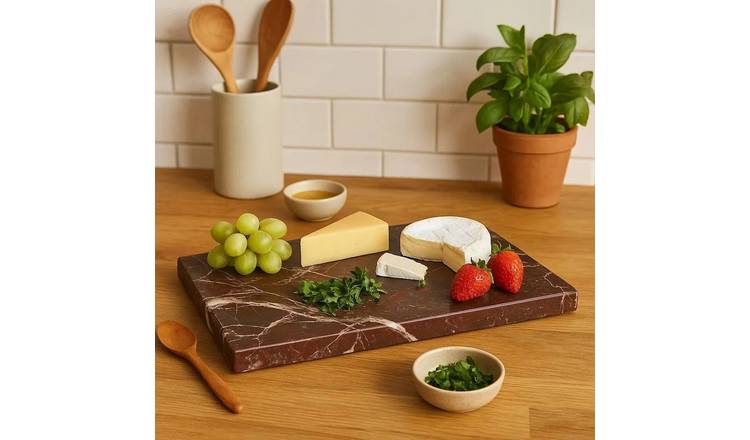 Orsina Salmo Rectangular Marble Chopping and Serving Board – Red and White