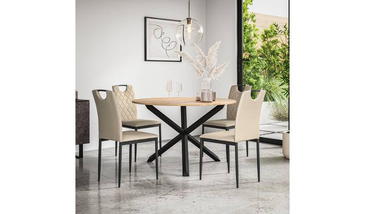 Furniture Online Malvern Monza Oak Table Dining Table & 4 Beige Chairs