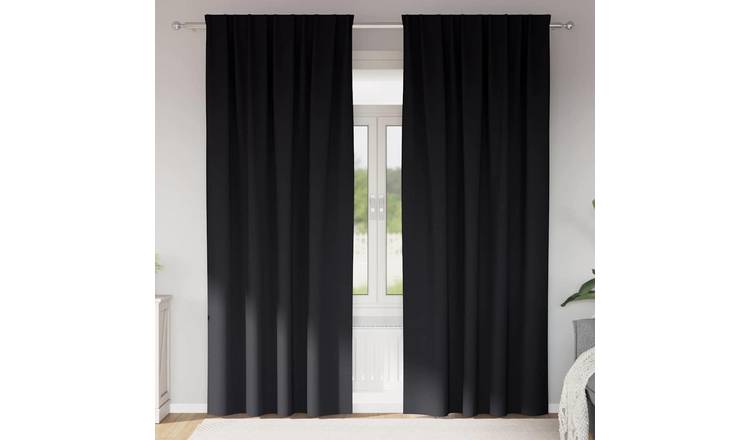 Walplus Set of 2 Ring Top Blackout Curtains - Black - 225 x 140 cm