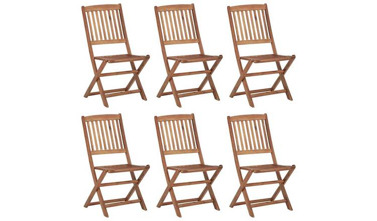 Walplus 6 Piece Solid Acacia Wood Folding Chairs - Brown - 48.5 x 57 x 91 cm