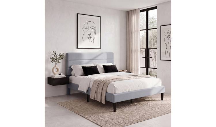 Vida Designs Vandura Double Linen Fabric Bed With Mattress - Light Grey