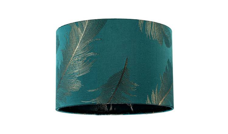 Happy Homewares Dark Emerald Green Cotton Jacquard with Gold Lampshade - 30cm