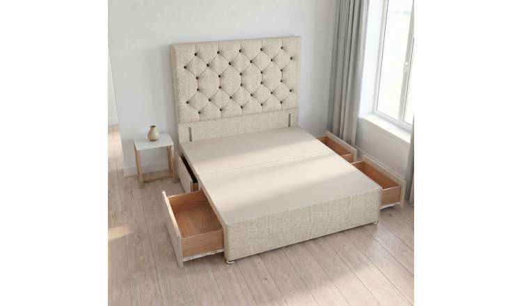 Somnior Diamante Tweed 4FT Small Double 4 Drawer Divan Bed Base - Natural