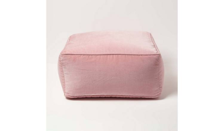 Homescapes Velvet Pouffe Bean Cube - Blush Pink