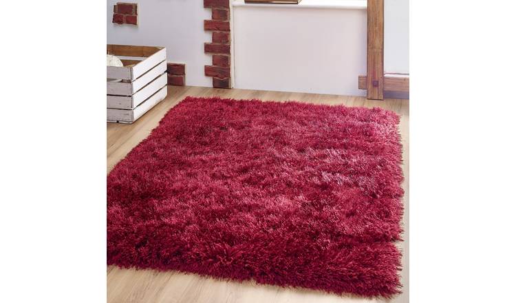 Mega Flooring Red Shaggy Plain Rug - 60 x 120cm