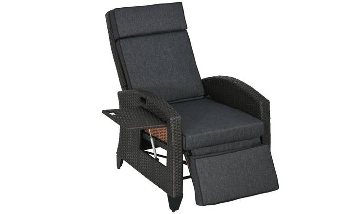 Outsunny Rattan Cushioned Adjustable Recliner Chair - Dark Grey