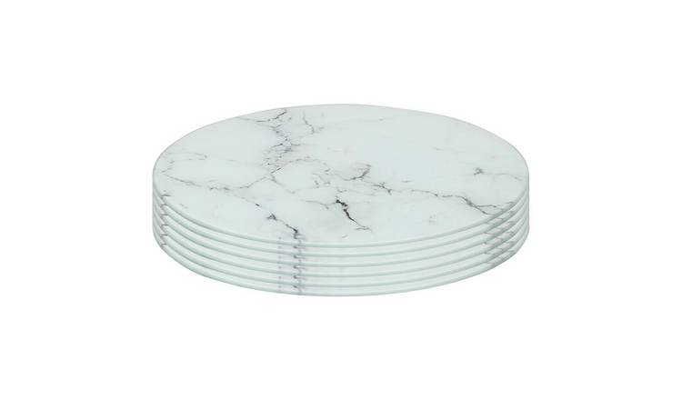 Harbour Housewares Round Glass Placemats - Marble - Pack of 6