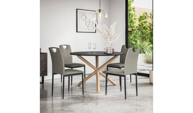Furniture Online Malvern Monza Black Top Dining Table & 4 Grey Chairs