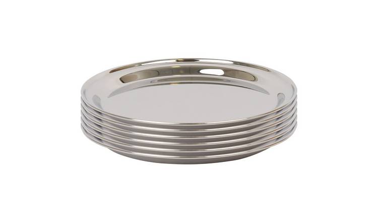 Argon Tableware Round Stainless Steel Serving Trays - Pack of 6