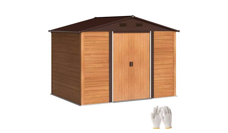 Outsunny Ventilated Metal Sliding Door Garden Shed – Brown