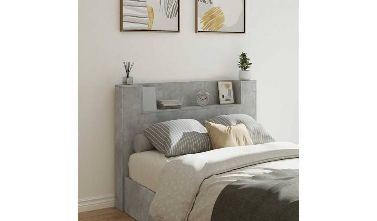 Walplus Wood LED Storage Headboard - Granite Grey - 140 x 16.5 x 103.5 cm