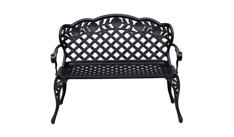 Outsunny 2 Seater Cast Aluminium High Back Garden Bench - Black