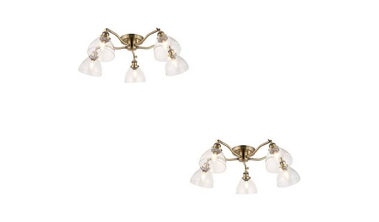 Loops Direct Set of 2 5-Light Semi Flush Ceiling Light - Antique Brass