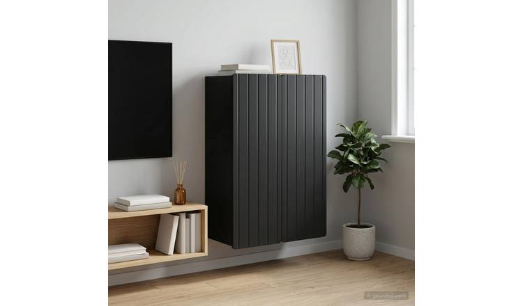 Walplus 2 Door Engineered Wood Wall Cabinet - Black - 66 x 34.5 x 92 cm