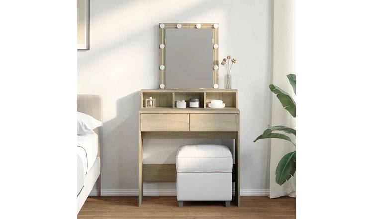 Walplus LED Glass Dressing Table - Sonoma Oak - 80 x 41 x 144.5 cm