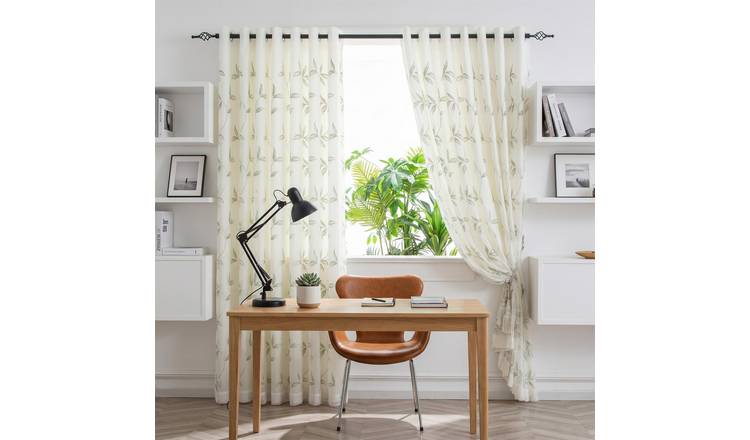 Luxury Living Leaf Embroidered Voile Eyelet Curtains 229cm x 229cm - Sage