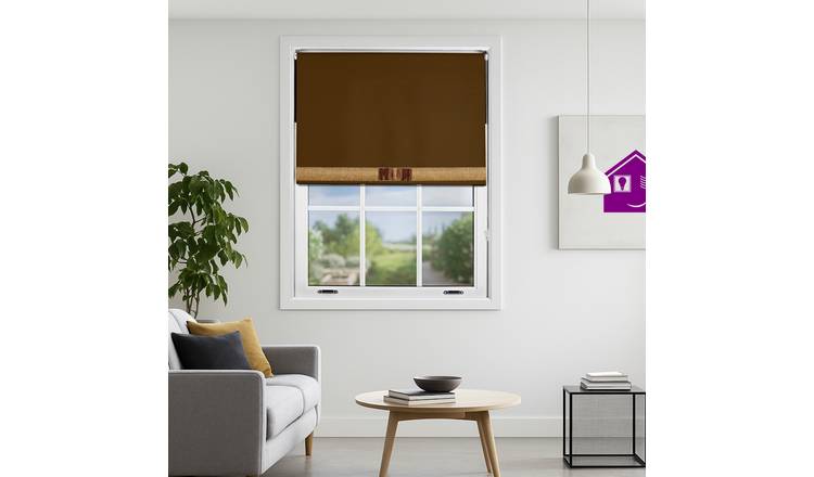 Furnished Brown Blackout Roller Blind Diamante Strip and Bow - 60 x 165cm