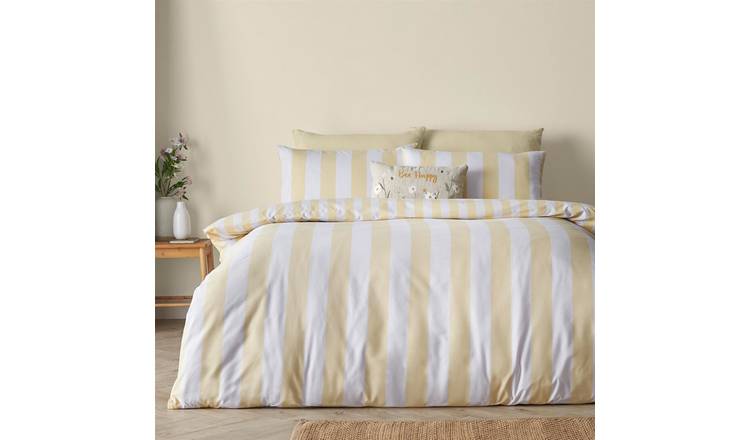 Catherine Lansfield Cove Stripe Duvet Cover Set - King - Yellow