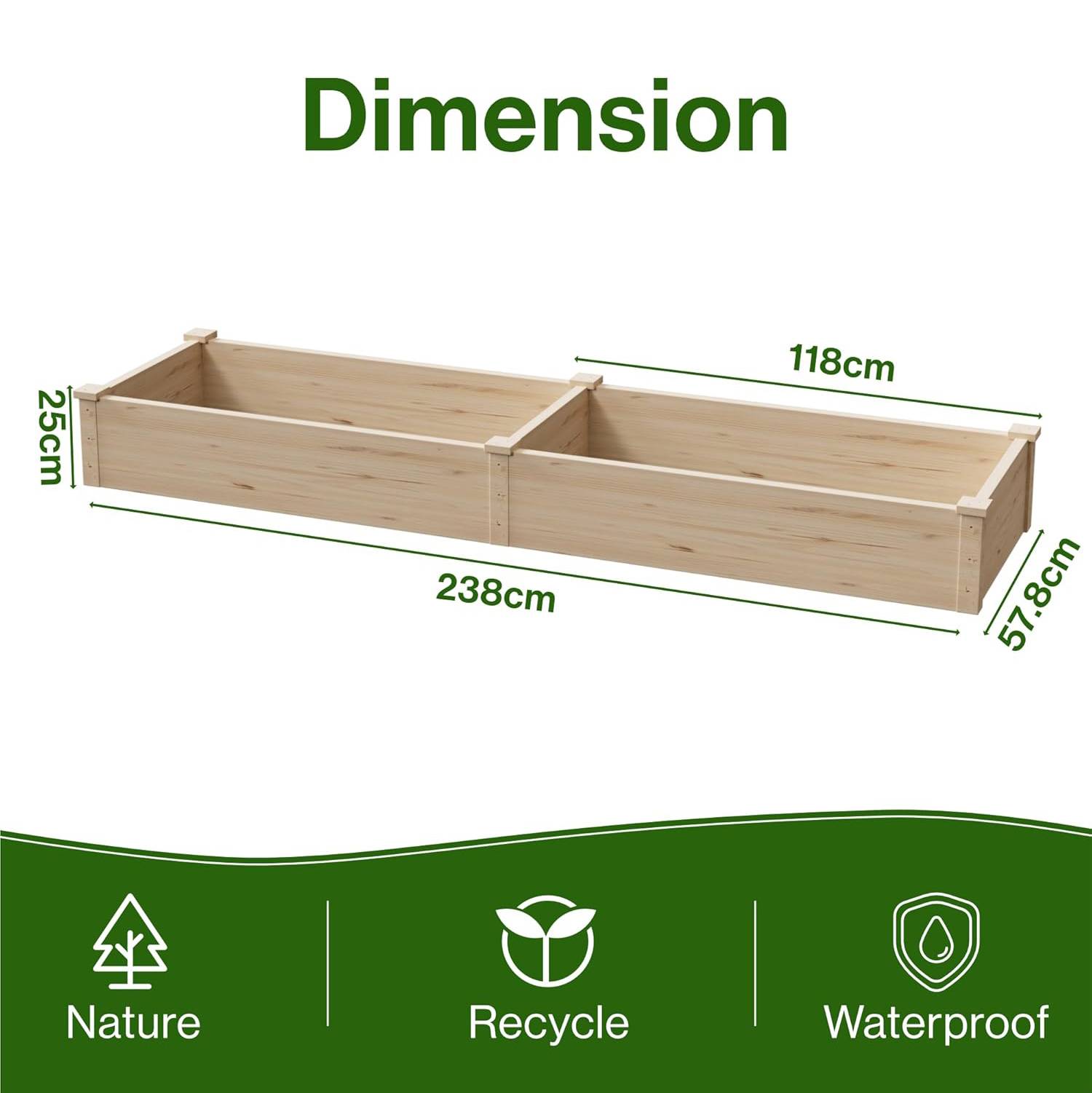 Greenera Raised Garden Bed 238x57.8x25cm - Image 3