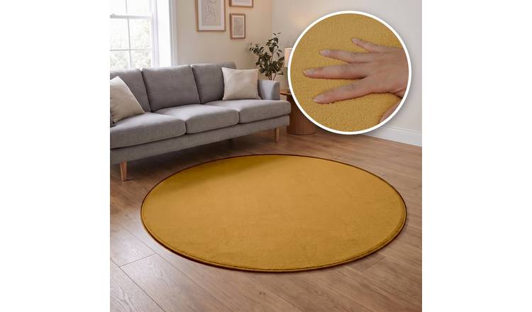The Rugs Ochre Washmellow Plain Washable Non Slip Round Rug - 120cm