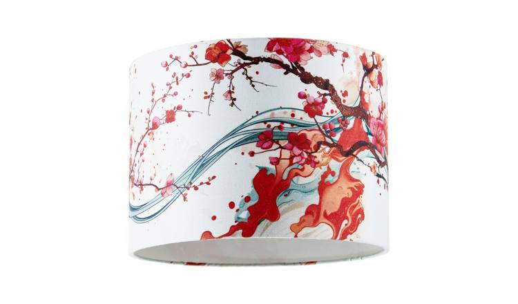 Happy Homewares Red Cherry Blossom Watercolour Japanese Fabric Lampshade - 25cm