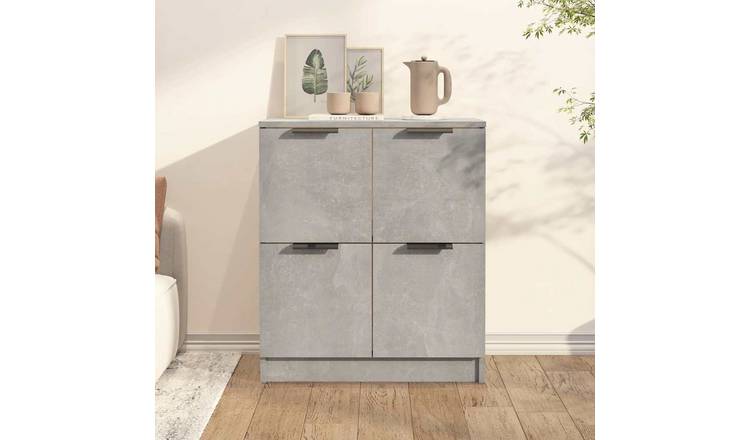 Walplus Engineered Wood 4 Door Sideboard - Concrete Grey - 60 x 30 x 70 cm