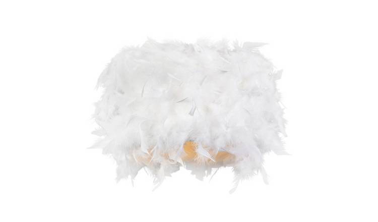 Happy Homewares Real White Feather Drum with Inner Cotton Lampshade - 25cm