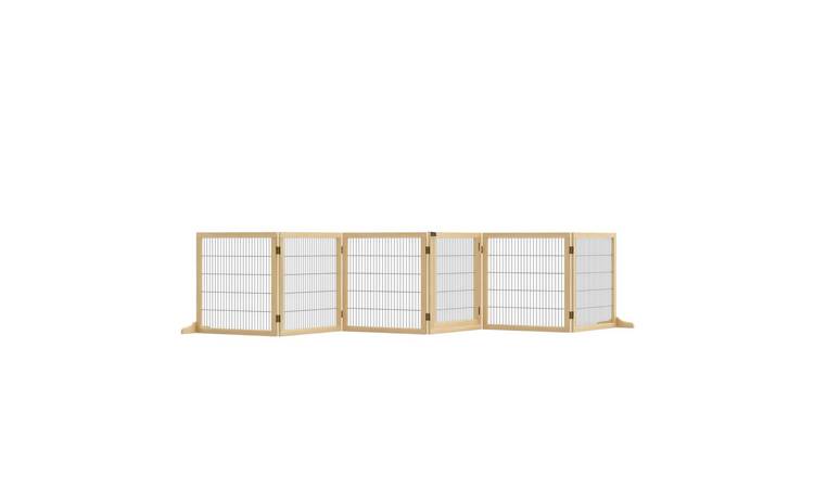 PawHut 6-Panel Wooden Foldable Freestanding Pet Gate - Natural