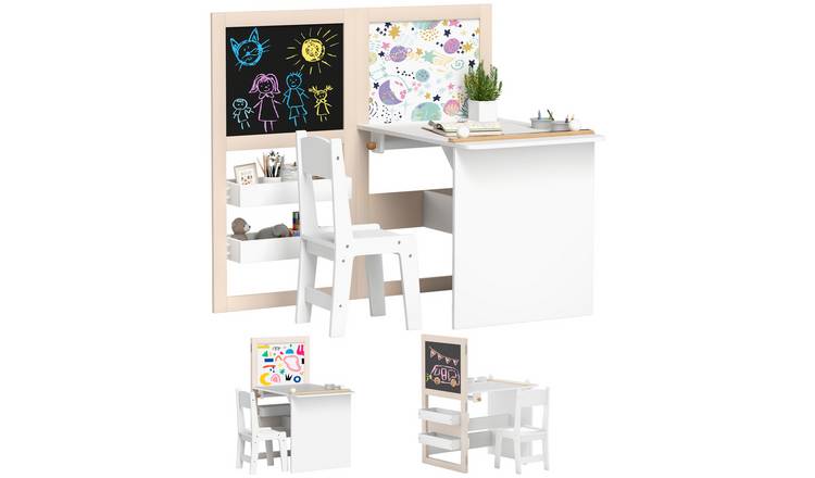 AIYAPLAY 3 in 1 Foldable Kids Table and Chairs Set with Storage Shelves - White