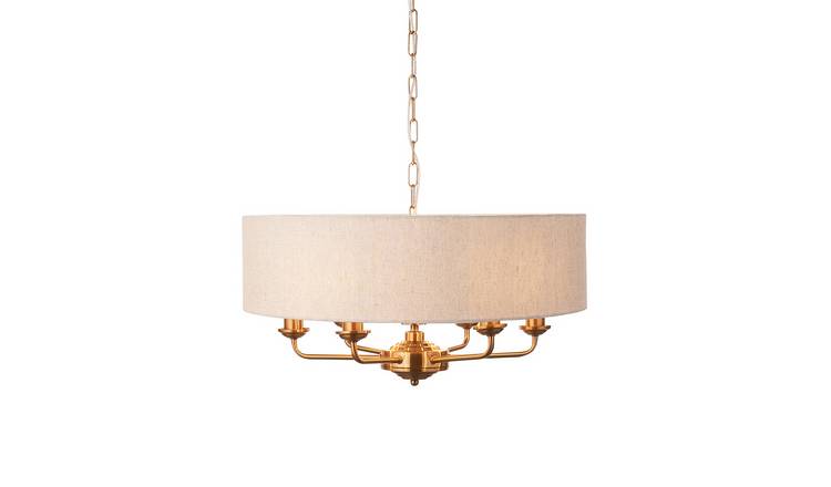 Loops Direct Fabric and Steel 6-Light Pendant - Vintage Brass and Natural Linen