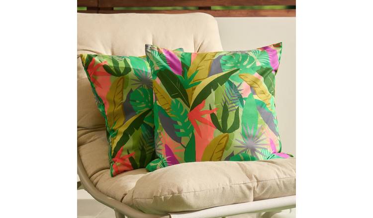 OHS 2 Pack Palm Leaf Print Garden Cushion Covers - Green