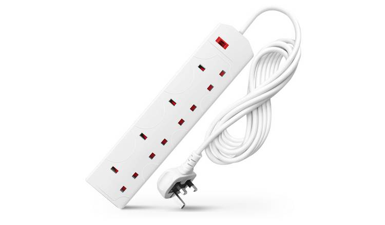 Desiretech 4 Gang Wall Mountable Extension Lead - 10 Metre - White