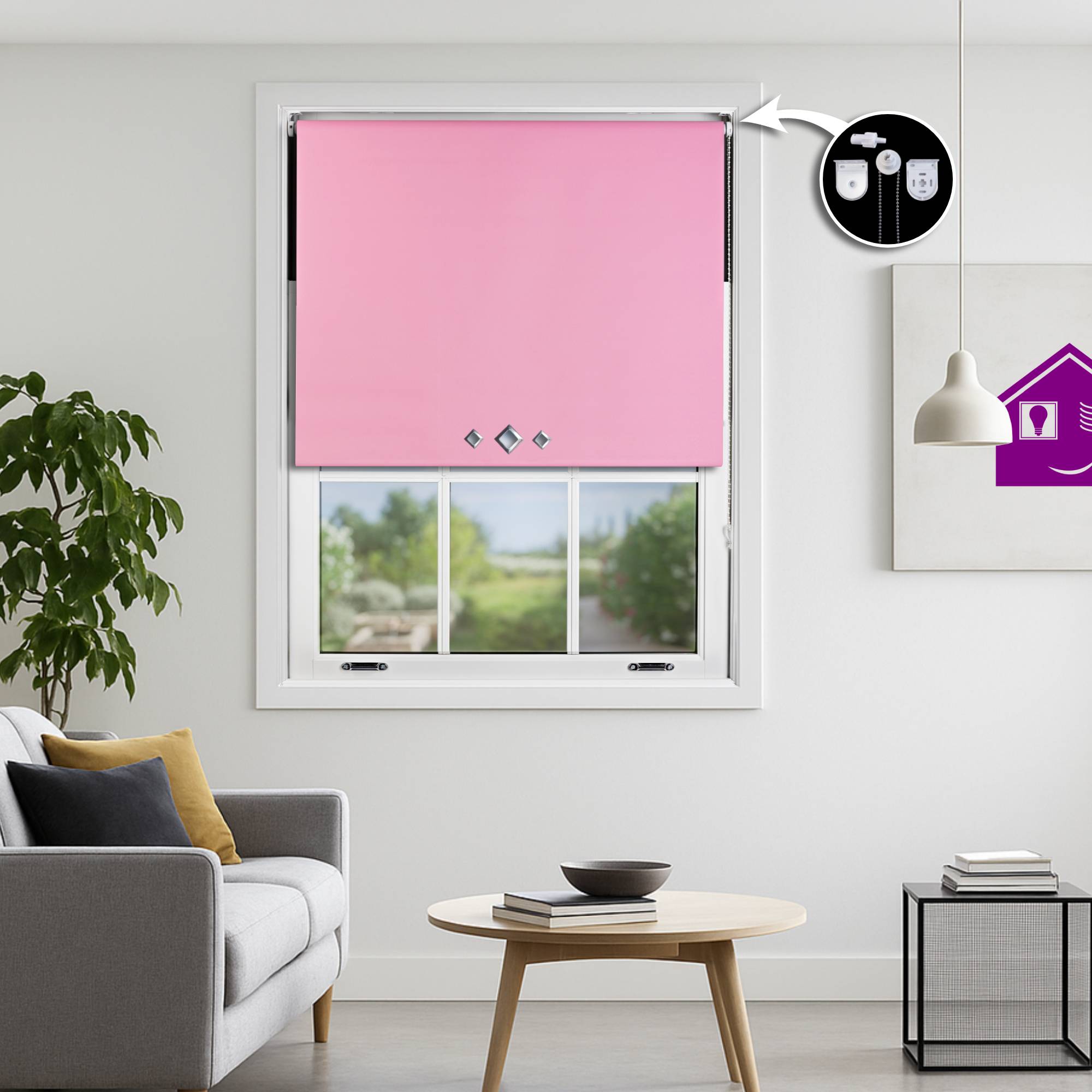 Furnished Pink Blackout Roller Blind Diamond Eyelets - 55 x 165cm - Image 1