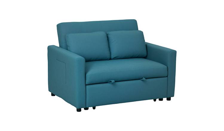 HOMCOM 2 Seater Fabric Modern Sofa Bed with 2 Pillows - Blue