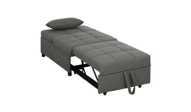 Homcom 4-in-1 Fabric Adjustable Backrest Pull Out Chair Bed – Charcoal
