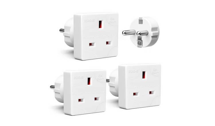Desiretech Pack of 3 UK to EU Travel Plug Adaptor - White