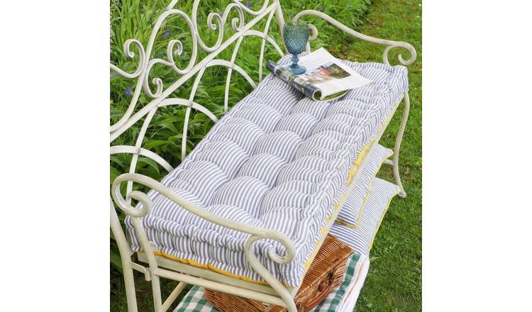 Dibor Riviera 105x42cm Cotton Reversible Stripe Bench Cushion - Coastal Blue