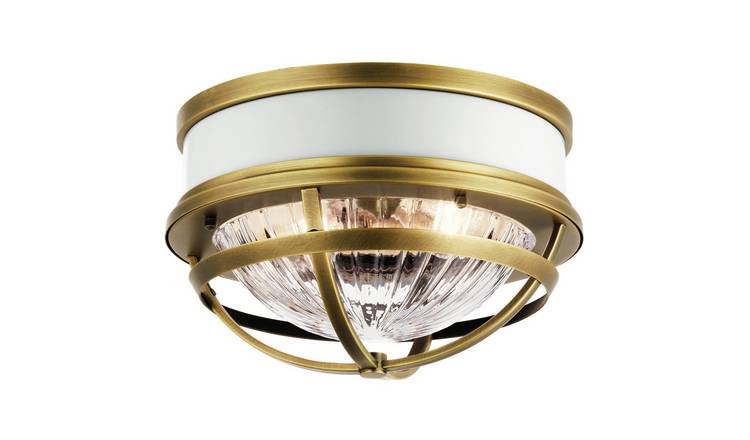 Elstead Kichler Flush Ceiling Light - Natural Brass & White