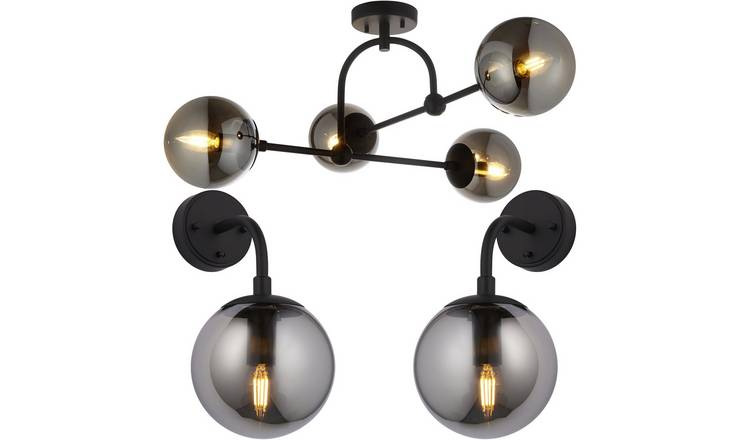 Loops Direct Chandelier Set - Matt Black And Smoked Mirror Glass