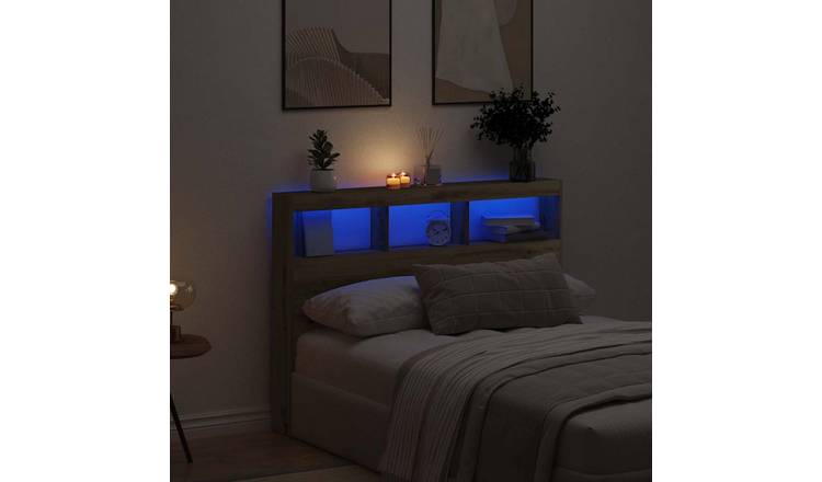 Walplus Engineered Wood LED Headboard Cabinet - Oak - 140 x 17 x 102 cm