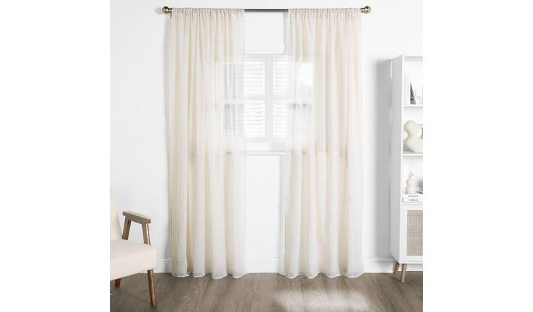OHS Linen Look Slot Top Voile Curtains 140 x 224cm - Natural